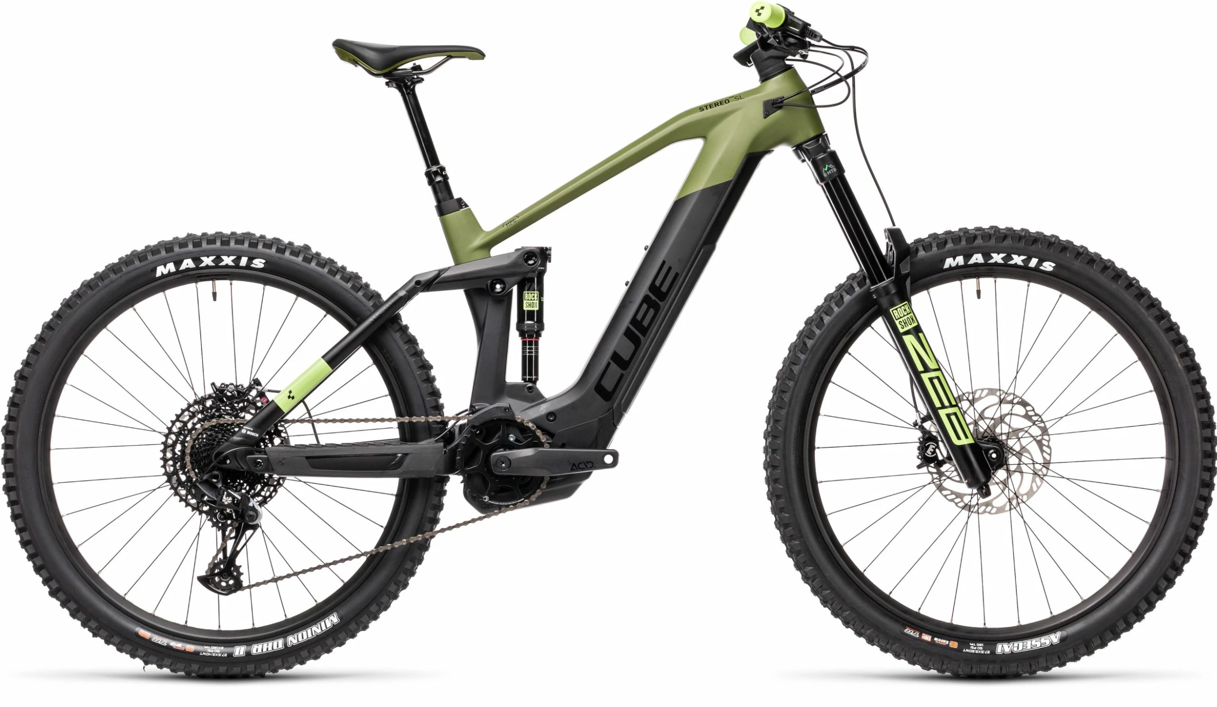Velo VTT Electrique Cube Stereo 160 HPC 27.5 SL Bosch 625Wh Olive Noir 2021