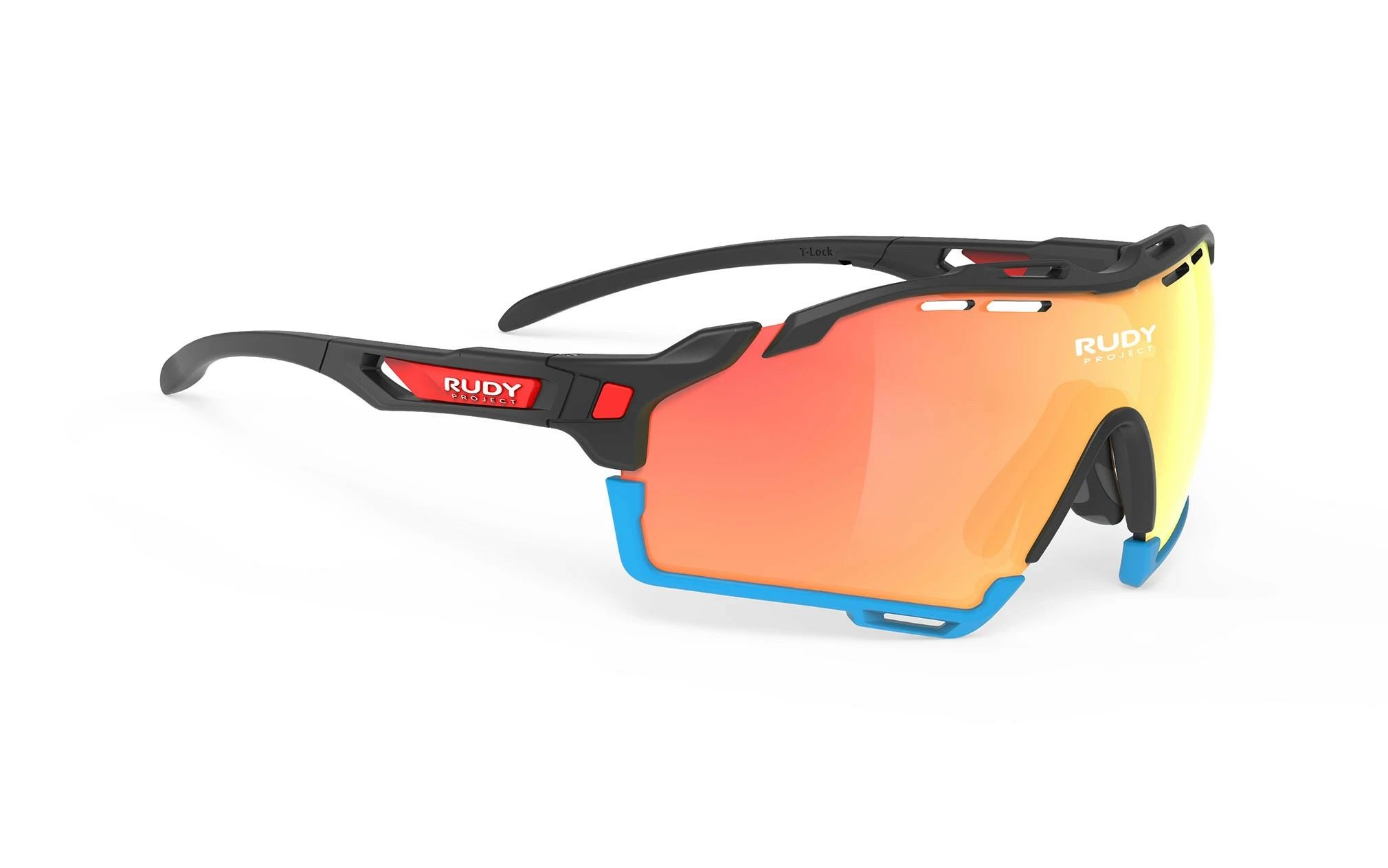 Lunettes Vélo Rudy Project Cutline Noir Mat Multilaser Orange Bumpers Bleus